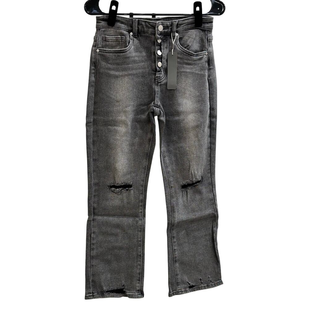 tractr Button Me Up High Rise Crop Grey Jeans Size 4/27